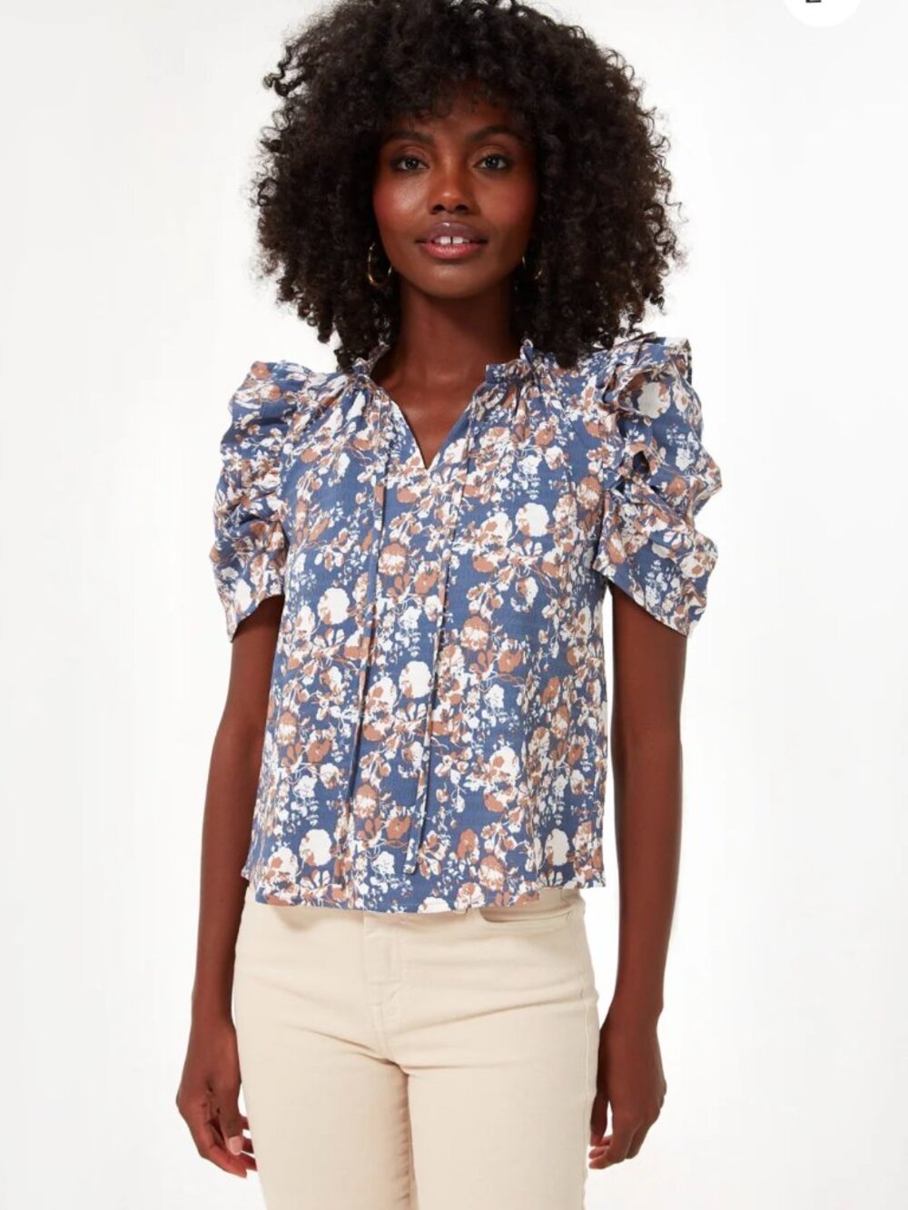 En Saison Vintage Blue Loire Top Small EUC